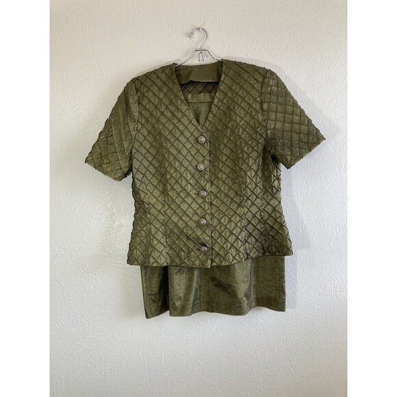 Vtg Handmade Womens 2 Pc Suit Unsized Measures 10 M Skirt & Top Green Retroglam - Picture 11 of 11